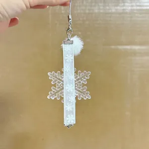 Winter snowflake charm with acrylic pendant and white ribbon for bags or phones