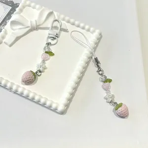 Coffret de bijoux de téléphone à perles fraises et étoiles avec boucle en D et fleurs en résine