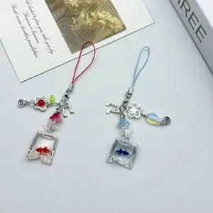 Creative Bagged Goldfish Resin Beaded Phone Chain Cute Star Musical Note Flower Bag Charm Japanese Style Phone Strap Accessories