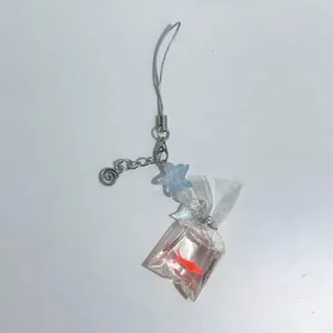 Creative resin water bag fish pendant phone strap with blue star bead and silver chain