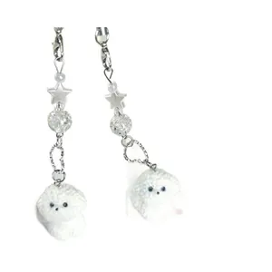 Simpatico ciondolo cane bichon frisé con perle a stella d'argento e chiusura a moschettone