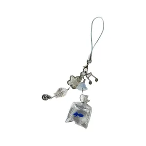 Blue candy fish bag beaded phone strap with acrylic flowers and star charms