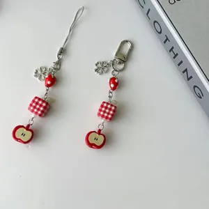 Cute fruit beaded phone charm with red apple pendant and clover charms set