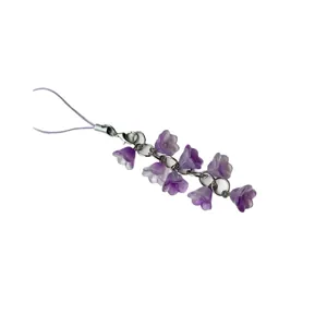 Ciondolo per telefono mughetto viola fatto a mano con fiori in resina e chiusura