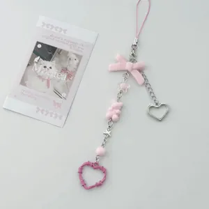 Chaîne de Téléphone Kawaii Rose Ours en Gomme Y2K Nœud Doux Cœur Étoile Pendentif Résine Alliage Perle Sangle pour Femmes Bijoux