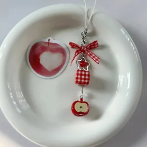 Süßer Roter Apfel Gingham Schleife Harz Handy Anhänger Legierung Blumenperle Schlüsselanhänger Für Tasche Handyhülle Damen Geschenk