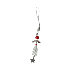 Bijou de téléphone sapin de Noël avec perles rouges, nœud et pendentif étoile
