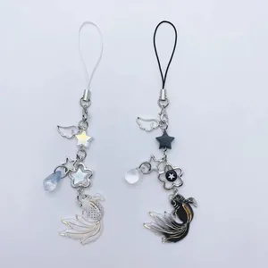 Koi Fish Phone Strap Lucky Alloy Resin Star Flower Bead Pendant Bag Accessory New Chinese Style Ornament