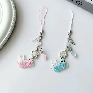 Handmade Koi Fish Phone Charm With Star Wing Pendant Resin Alloy Gradient Fish Bag Hanging Accessories For Women Girls Gift