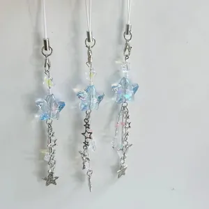 Iridescent Acrylic Star Phone Chain Iridescent Beads Metal Heart Pendant Phone Strap Bag Charm For Women Girls Decorative Accessories