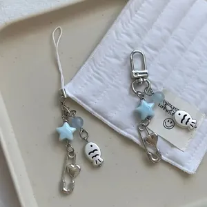 Cute Cartoon Fish Beaded Phone Charm Y2K Style Alloy Heart Pin Star Beads Bag Pendant For Women Girls Daily Accessory