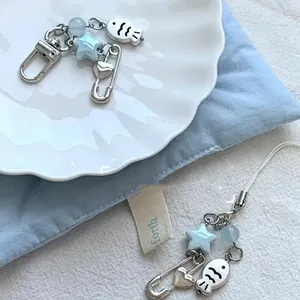 Blue star and fish beaded phone charm set with lobster clasp and lobster strap