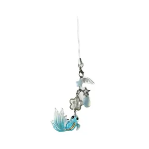 Handmade koi fish pendant with blue star and angel wings for phone or bag charm
