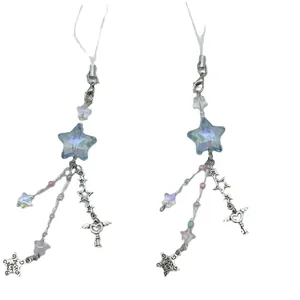 Cute pastel star phone charm set with winged heart and just for you metal pendants