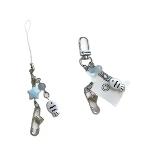 Cute cartoon fish beaded phone charm and star keychain accessory with silver chain