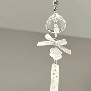 Handmade Japanese style glass wind chime phone charm with white bow and flower bead