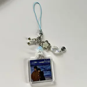 Pendentif animé avec cordon bleu clair, note de musique et cadre photo acrylique pour sac