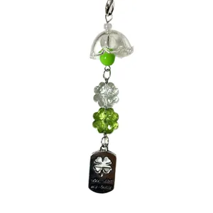 Handmade lucky clover beaded charm with You Are My Lucky metal plate for bags and phones