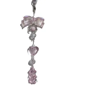Chaîne de téléphone perlée rose avec cœur et pendentif ours pour accessoire mignon