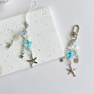 Marine Starfish Shell Beaded Phone Charm Keychain Alloy Resin Beads Bag Accessory For Women With Good Luck Plate Pendant
