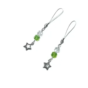 Green and clear beaded star phone charms with silver chain for accessory bags