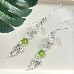 Charm per Telefono con Quadrifoglio Verde e Farfalla in Perline Lega di Acrilico con Fiocco per Donna Ragazza