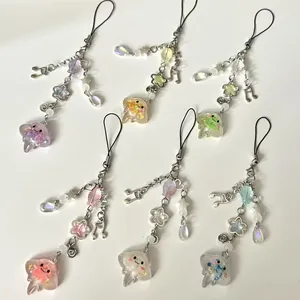 Creative Jellyfish Stingray Cartoon Sea Creature Phone Charm Resin Glitter Star Music Note Keychain For Bag Backpack Women