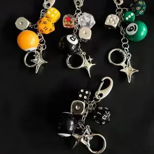 Handmade Dice Billiard Ball Bag Charm Vintage Star Pendant Keychain For Backpack Phone Strap Hip-hop Streetwear Accessory