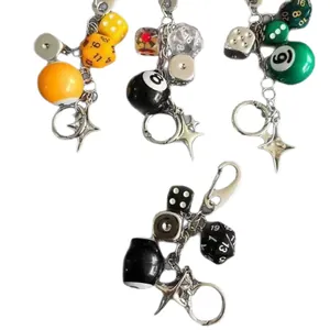 Retro dice and billiard ball charms with metal stars for bags and phones