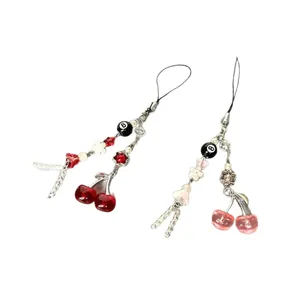 Sweet cherry and pool ball charms for phones and bags in red and pink acrylic beads