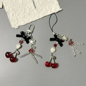 Orecchini a Bottone in Stile Ins Dolce Ciliegia Rossa Fiocco Ciondolo per Borsa Catena per Cellulare Acrilico Cuore Stella Perline Portachiavi Accessorio per Donna Ragazza