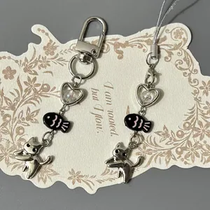 Cute cat and fish bone pendant charms for headphones, phone cases and keychain decor