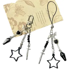 Y2K gothic star and butterfly beaded phone charms with cross and heart pendants