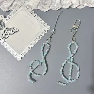 Handmade Beaded G-clef Musical Note Phone Charm Aesthetic Star Pendant Lanyard Mobile Phone Chain For Women Gift