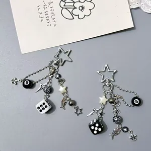Y2K Punk Style Alloy Keychain Heart Star Fishbone Dice 8-Ball Pendant Bag Charm For Women Men Streetwear Jewelry Accessory