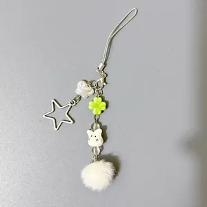 Cute bunny charm with cream cloud bead and white pompom for bags and phones