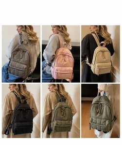 Vue détaillée de 5 couleurs de sacs à dos en nylon matelassé avec tirettes tissées