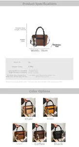 Detailed view of woven handle purse dimensions and color palette showing 5 chic shades