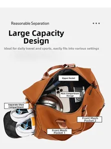 Interior layout of travel bag showing multiple compartments and separate shoe pocket
