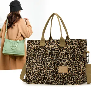 Γυναικεία Casual Τσάντα Tote από Καμβά Μεγάλη Χωρητικότητα Τσάντα Ώμου Χιαστί Μονόχρωμη Λεοπάρ Τσάντα Χειρός