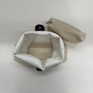Minimalist beige pebble leather tote bag and inner pouch set for women daily commute