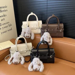 Fashion small square handbag for women in four colors with cute bunny charms
