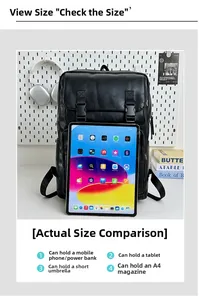 Détail du sac à dos en cuir PU noir montrant sa grande capacité pour ordinateurs 14 pouces