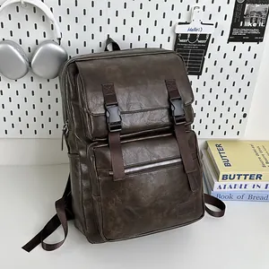 Sac à Dos en Cuir PU Vintage Grande Capacité Mode Voyage École Sac Avec Rabat Boucle Design Pour Femmes Hommes Unisexe