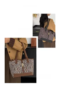 Details von Damen-Tragetaschen mit Leopardenmuster, Metallschnallen und Lederbesatz