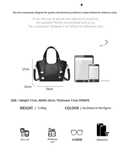 Comparaison de taille de sac cabas noir avec tablette montrant les dimensions