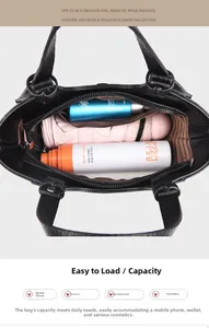 Intérieur spacieux du sac en cuir noir contenant une bouteille et un parapluie pliable