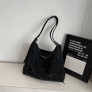 Borsa Tote da Donna Grande Capacità in Finta Pelle Scamosciata Hobo a Spalla Cuciture a Contrasto Vintage Street Commuter