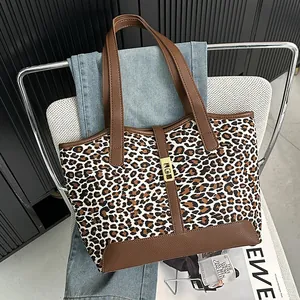 Damen Mode Leopardenmuster Große Kapazität Einkaufstasche PU-Leder Pendler Umhängetasche Mit Metallschloss Vintage Henkeltasche