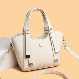Sac à Main en Cuir PU pour Femmes Motif Lychee Simple Urban Commute Sac à Bandoulière avec Boucle en Métal Argenté Petit Sac Tote Carré